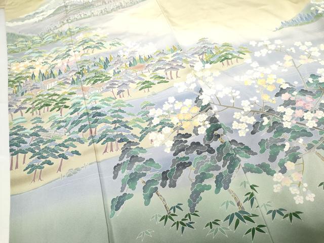 平和屋着物●十日町友禅作家　岡村蒼風　色留袖　松竹梅風景文　暈し染め　正絹　逸品　AABG3619cs