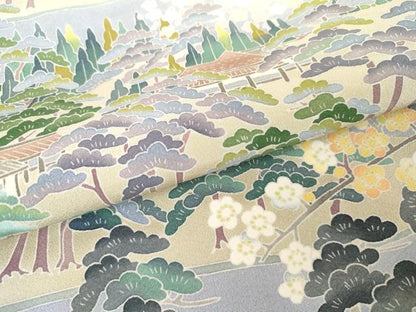 平和屋着物●十日町友禅作家　岡村蒼風　色留袖　松竹梅風景文　暈し染め　正絹　逸品　AABG3619cs