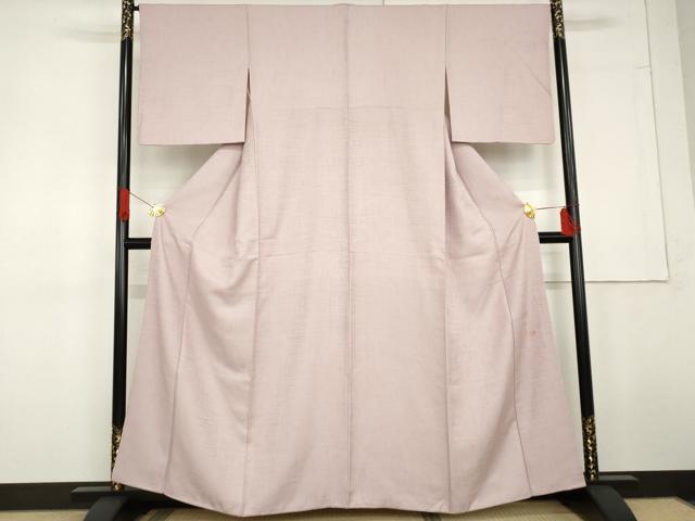 平和屋着物●日展作家　山本唯与志　レリーフ染　色無地　変わり格子地紋　薄柿色　正絹　逸品　AABG3620cs
