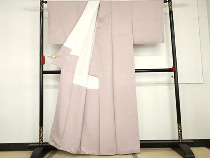 平和屋着物●日展作家　山本唯与志　レリーフ染　色無地　変わり格子地紋　薄柿色　正絹　逸品　AABG3620cs