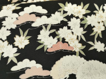 平和屋着物●訪問着　駒刺繍　流水吉祥草花文　黒地　金彩　正絹　逸品　AABG3622cs
