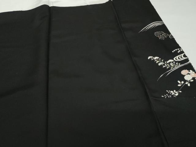 平和屋着物●訪問着　駒刺繍　流水吉祥草花文　黒地　金彩　正絹　逸品　AABG3622cs