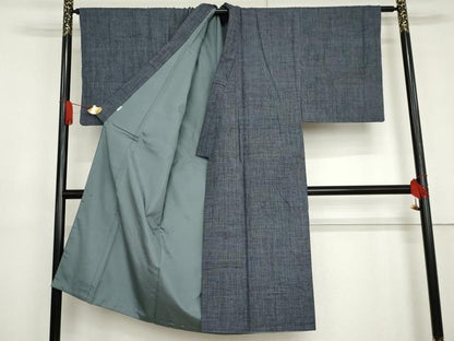 平和屋着物●男性　結城紬　色無地　青藍色　高島屋扱い　正絹　逸品　AABG3624cs