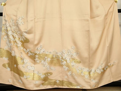 平和屋着物●訪問着　駒刺繍　枝花文　金彩　正絹　逸品　AABG3626cs