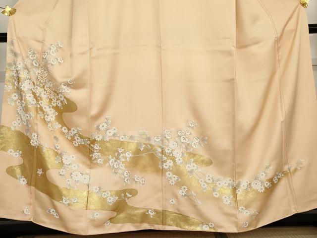 平和屋着物●訪問着　駒刺繍　枝花文　金彩　正絹　逸品　AABG3626cs
