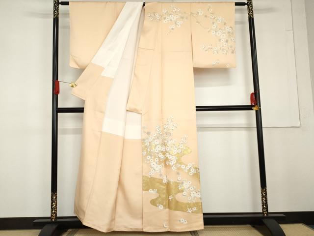 平和屋着物●訪問着　駒刺繍　枝花文　金彩　正絹　逸品　AABG3626cs