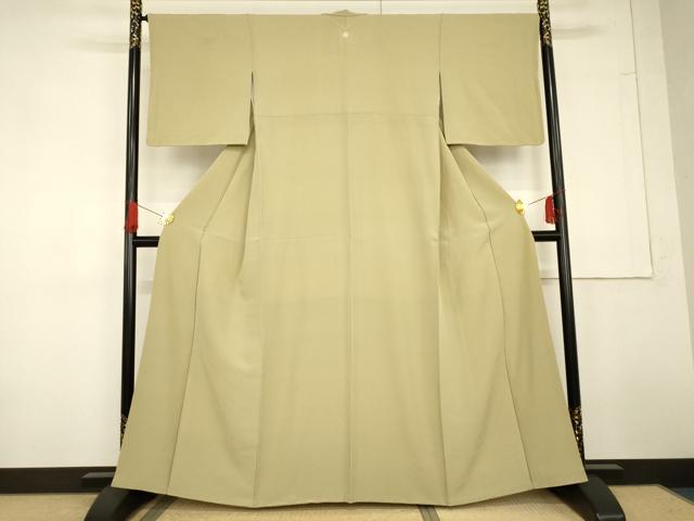 平和屋着物●上質な色無地　抹茶色　正絹　逸品　AABG3628cs