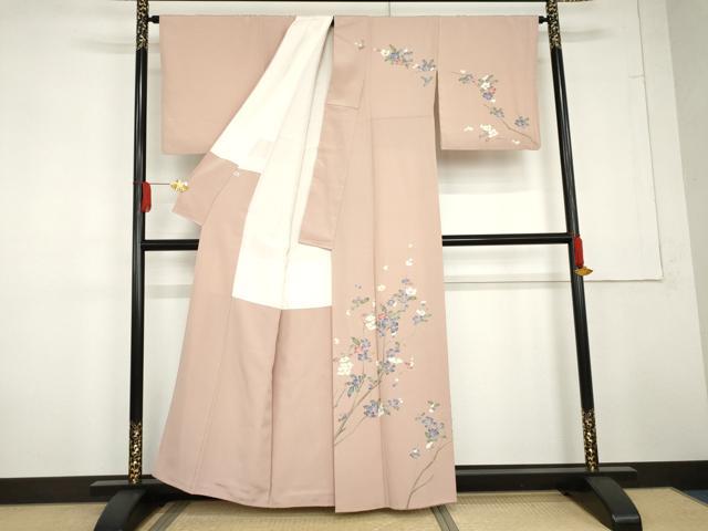 平和屋着物●糸目友禅作家　滝沢晃　訪問着　枝花文　正絹　逸品　AABG3633cs
