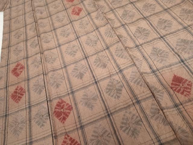 平和屋着物●上質な紬　絞り　菱格子　正絹　逸品　AABG3636cs