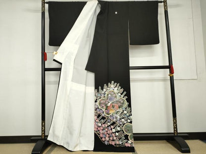 平和屋着物●本加賀友禅作家　西川健一　黒留袖　鴛鴦枝梅文　正絹　逸品　AABG3638cs
