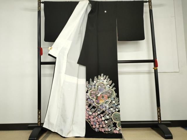 平和屋着物●本加賀友禅作家　西川健一　黒留袖　鴛鴦枝梅文　正絹　逸品　AABG3638cs