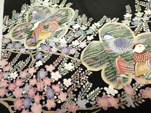 平和屋着物●本加賀友禅作家　西川健一　黒留袖　鴛鴦枝梅文　正絹　逸品　AABG3638cs