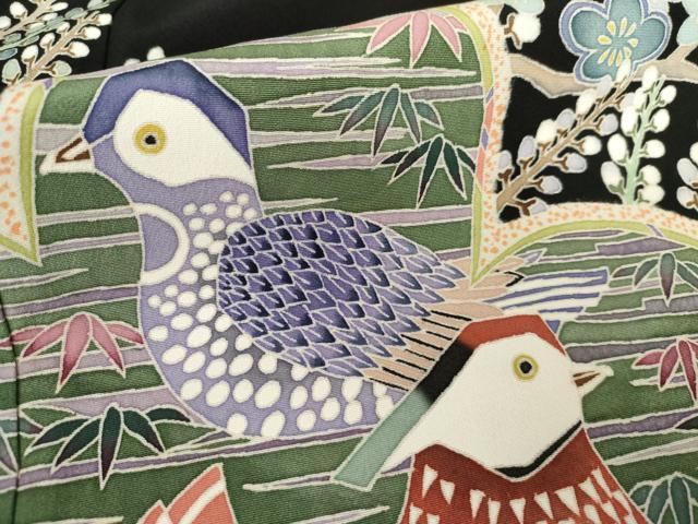 平和屋着物●本加賀友禅作家　西川健一　黒留袖　鴛鴦枝梅文　正絹　逸品　AABG3638cs