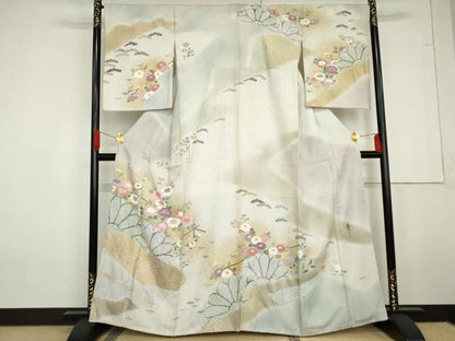 平和屋着物●京友禅の第一人者　松井青々　訪問着　花松文　暈し染め　金彩　正絹　逸品　AABG3639cs