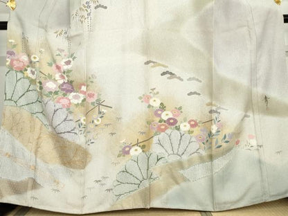 平和屋着物●京友禅の第一人者　松井青々　訪問着　花松文　暈し染め　金彩　正絹　逸品　AABG3639cs