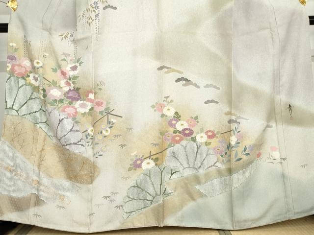 平和屋着物●京友禅の第一人者　松井青々　訪問着　花松文　暈し染め　金彩　正絹　逸品　AABG3639cs