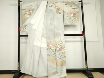 平和屋着物●京友禅の第一人者　松井青々　訪問着　花松文　暈し染め　金彩　正絹　逸品　AABG3639cs