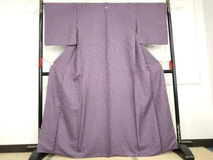 平和屋着物●上質な色無地　草花地紋　深紫色　正絹　逸品　AABG3640cs