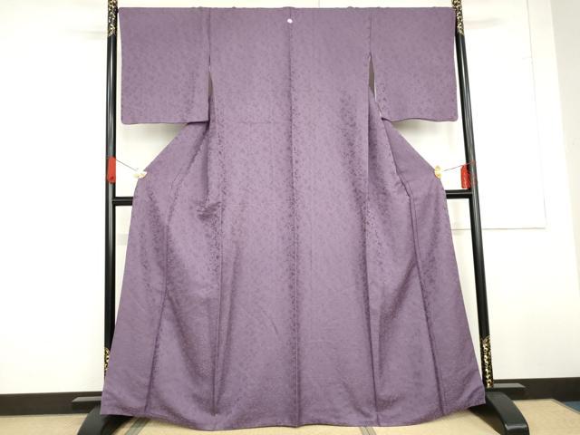 平和屋着物●上質な色無地　草花地紋　深紫色　正絹　逸品　AABG3640cs