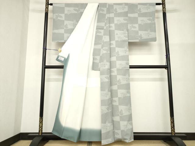 平和屋着物●お召　塩沢絣　舞蝶文　やまと誂製　正絹　逸品　AABG3642ck