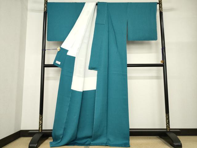 平和屋着物●上質な色無地　花唐草地紋　高麗納戸色　やまと誂製　ロング丈　正絹　逸品　未使用　AABG3643ck