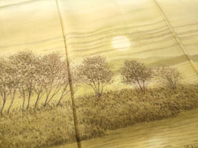 平和屋着物●樋熊哲也　訪問着　辻が花　絞り　手描き　訪問着・袋帯セット　夕日　浜ちりめん　反端付き　正絹　逸品　AABG3647ck