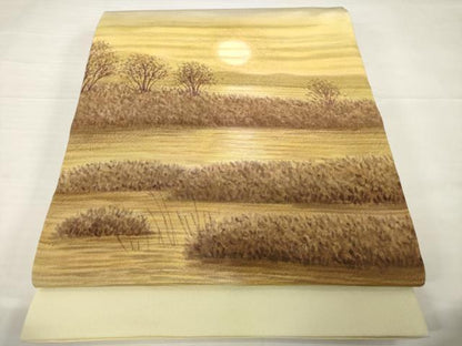 平和屋着物●樋熊哲也　訪問着　辻が花　絞り　手描き　訪問着・袋帯セット　夕日　浜ちりめん　反端付き　正絹　逸品　AABG3647ck