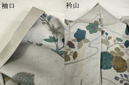 平和屋着物●総刺繍　中国三大刺繍　汕頭刺繍　スワトウ刺繍　小紋　結城紬地　辻が花　流水花文　正絹　逸品　AABG3652ck