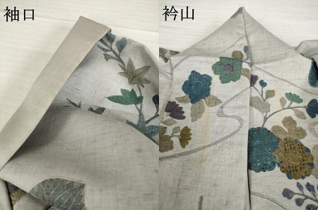平和屋着物●総刺繍　中国三大刺繍　汕頭刺繍　スワトウ刺繍　小紋　結城紬地　辻が花　流水花文　正絹　逸品　AABG3652ck
