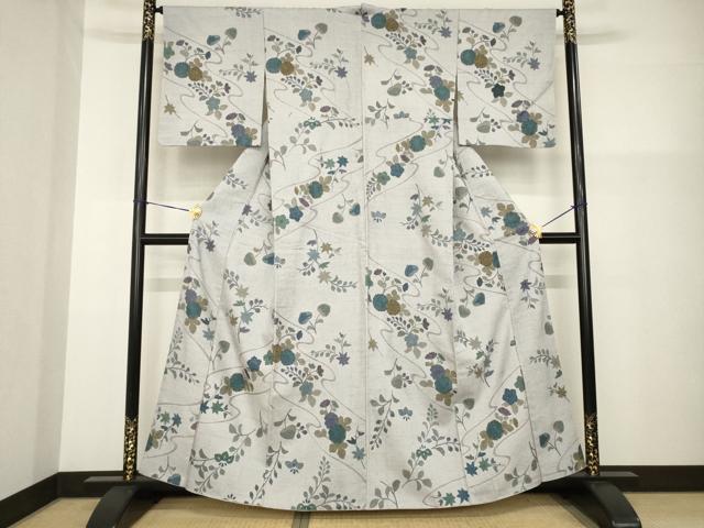 平和屋着物●総刺繍　中国三大刺繍　汕頭刺繍　スワトウ刺繍　小紋　結城紬地　辻が花　流水花文　正絹　逸品　AABG3652ck