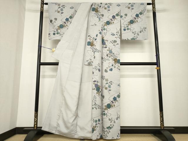 平和屋着物●総刺繍　中国三大刺繍　汕頭刺繍　スワトウ刺繍　小紋　結城紬地　辻が花　流水花文　正絹　逸品　AABG3652ck