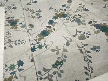 平和屋着物●総刺繍　中国三大刺繍　汕頭刺繍　スワトウ刺繍　小紋　結城紬地　辻が花　流水花文　正絹　逸品　AABG3652ck