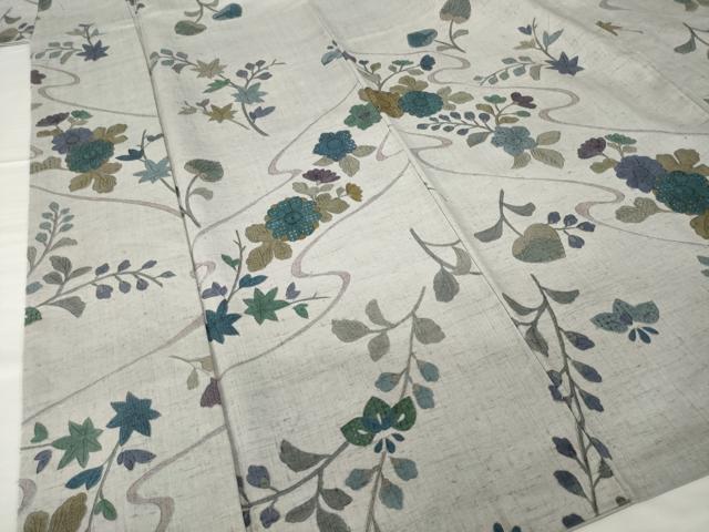 平和屋着物●総刺繍　中国三大刺繍　汕頭刺繍　スワトウ刺繍　小紋　結城紬地　辻が花　流水花文　正絹　逸品　AABG3652ck