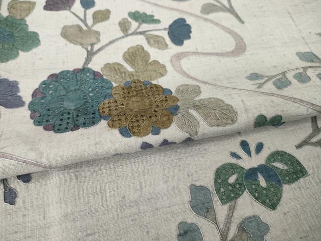 平和屋着物●総刺繍　中国三大刺繍　汕頭刺繍　スワトウ刺繍　小紋　結城紬地　辻が花　流水花文　正絹　逸品　AABG3652ck