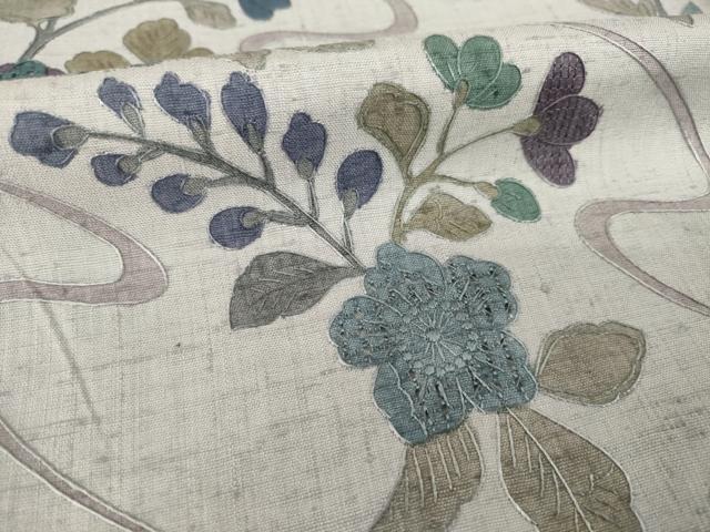 平和屋着物●総刺繍　中国三大刺繍　汕頭刺繍　スワトウ刺繍　小紋　結城紬地　辻が花　流水花文　正絹　逸品　AABG3652ck