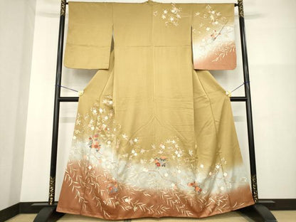 平和屋着物●訪問着　雪輪枝花文　暈し染め　金彩　正絹　逸品　AABG3655ck