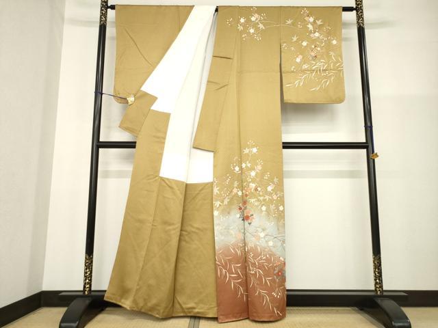 平和屋着物●訪問着　雪輪枝花文　暈し染め　金彩　正絹　逸品　AABG3655ck