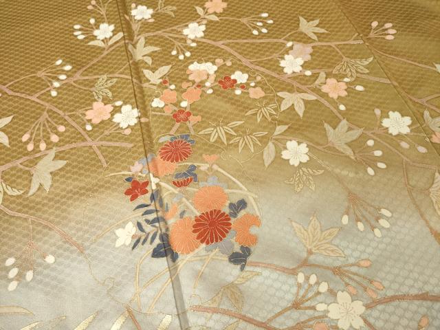 平和屋着物●訪問着　雪輪枝花文　暈し染め　金彩　正絹　逸品　AABG3655ck