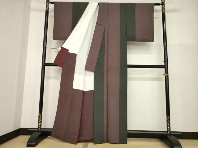 平和屋着物▼上質な小紋　間道　たたき染め　正絹　逸品　AABG3658ck