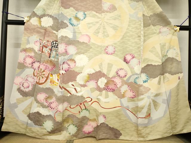 平和屋着物●訪問着　友禅　作家物　御所車花文　正絹　逸品　AABG3659ck