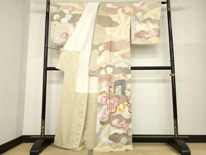 平和屋着物●訪問着　友禅　作家物　御所車花文　正絹　逸品　AABG3659ck