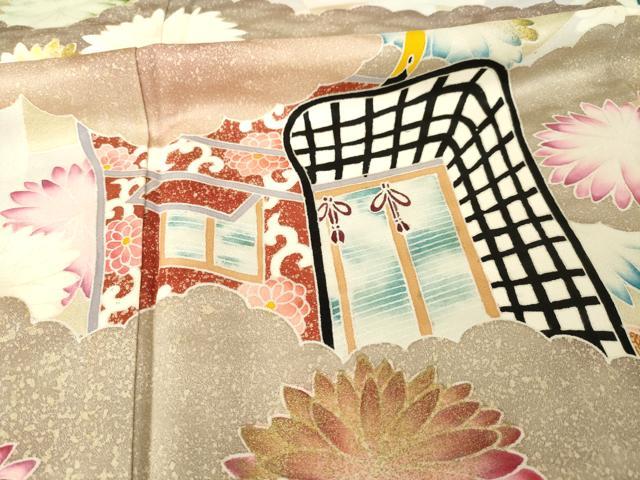 平和屋着物●訪問着　友禅　作家物　御所車花文　正絹　逸品　AABG3659ck