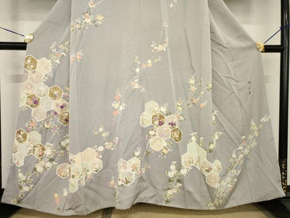平和屋着物●京の名門　じゅらく謹製　帝王紫　訪問着　駒刺繍　亀甲枝花文　金彩　正絹　逸品　AABG3660ck