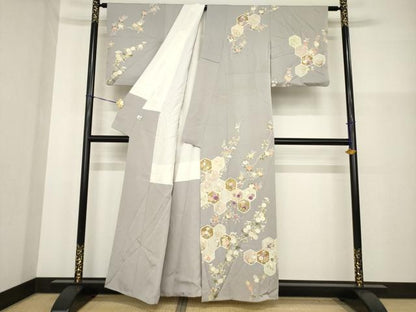 平和屋着物●京の名門　じゅらく謹製　帝王紫　訪問着　駒刺繍　亀甲枝花文　金彩　正絹　逸品　AABG3660ck