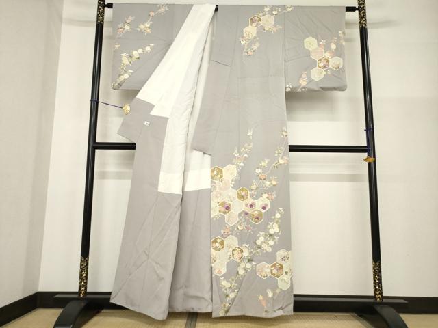 平和屋着物●京の名門　じゅらく謹製　帝王紫　訪問着　駒刺繍　亀甲枝花文　金彩　正絹　逸品　AABG3660ck