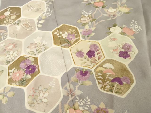 平和屋着物●京の名門　じゅらく謹製　帝王紫　訪問着　駒刺繍　亀甲枝花文　金彩　正絹　逸品　AABG3660ck