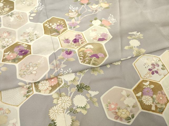 平和屋着物●京の名門　じゅらく謹製　帝王紫　訪問着　駒刺繍　亀甲枝花文　金彩　正絹　逸品　AABG3660ck