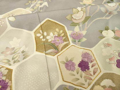 平和屋着物●京の名門　じゅらく謹製　帝王紫　訪問着　駒刺繍　亀甲枝花文　金彩　正絹　逸品　AABG3660ck