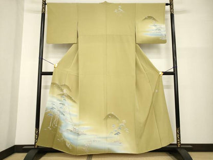 平和屋着物●訪問着　友禅　作家物　渡り橋風景文　暈し染め　正絹　逸品　AABG3665ck
