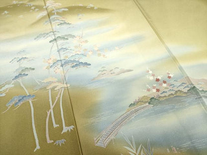 平和屋着物●訪問着　友禅　作家物　渡り橋風景文　暈し染め　正絹　逸品　AABG3665ck